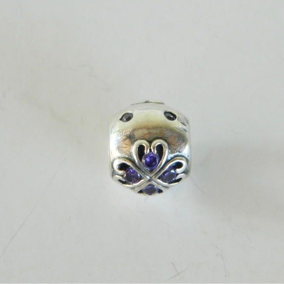 925 Solid Sterling Silver Purple Hearts Charm - Picture 3 of 5